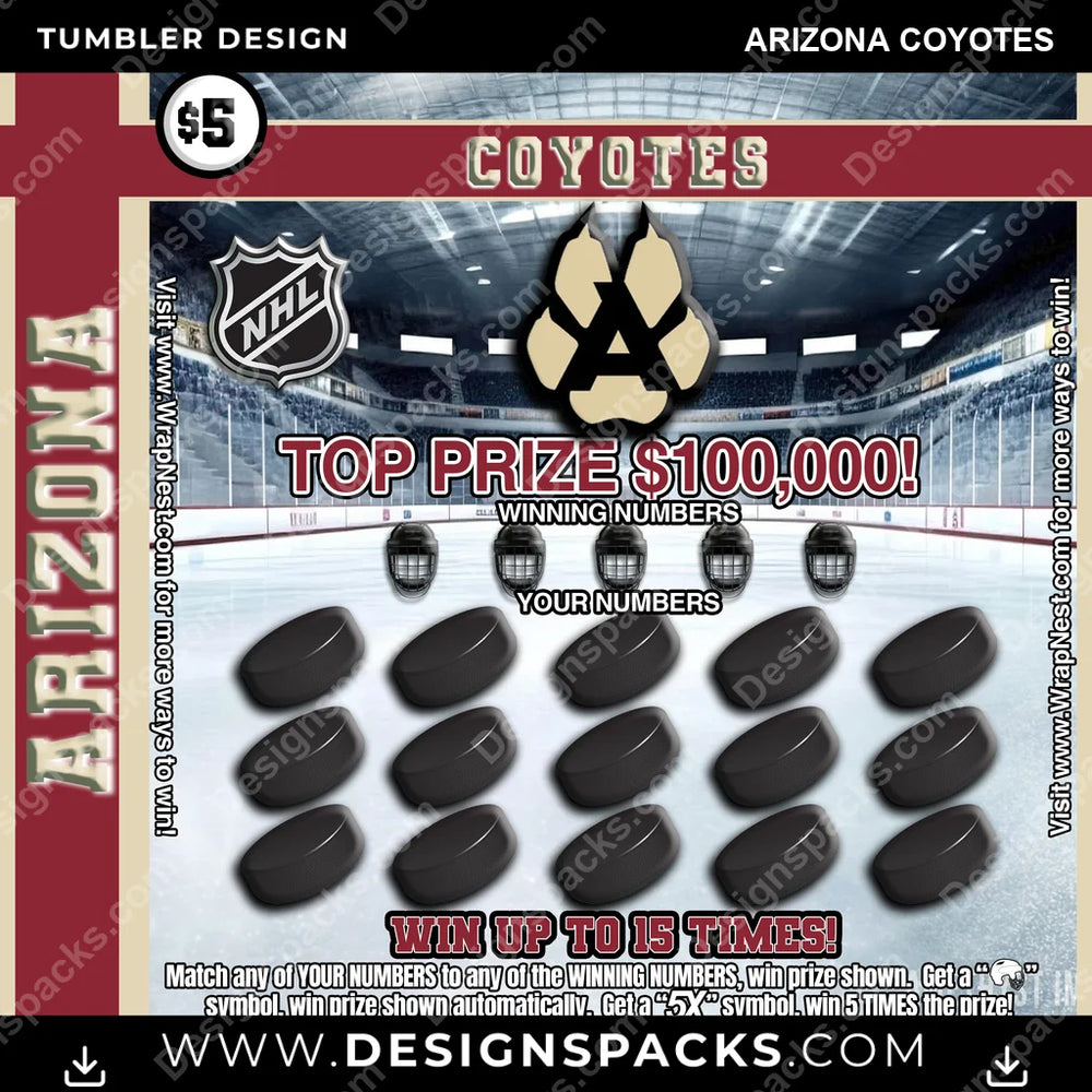 Ice Hockey Lottery Ticket Arizona Coyotes NHL Hockey Tumbler Digital Wrap Design Download