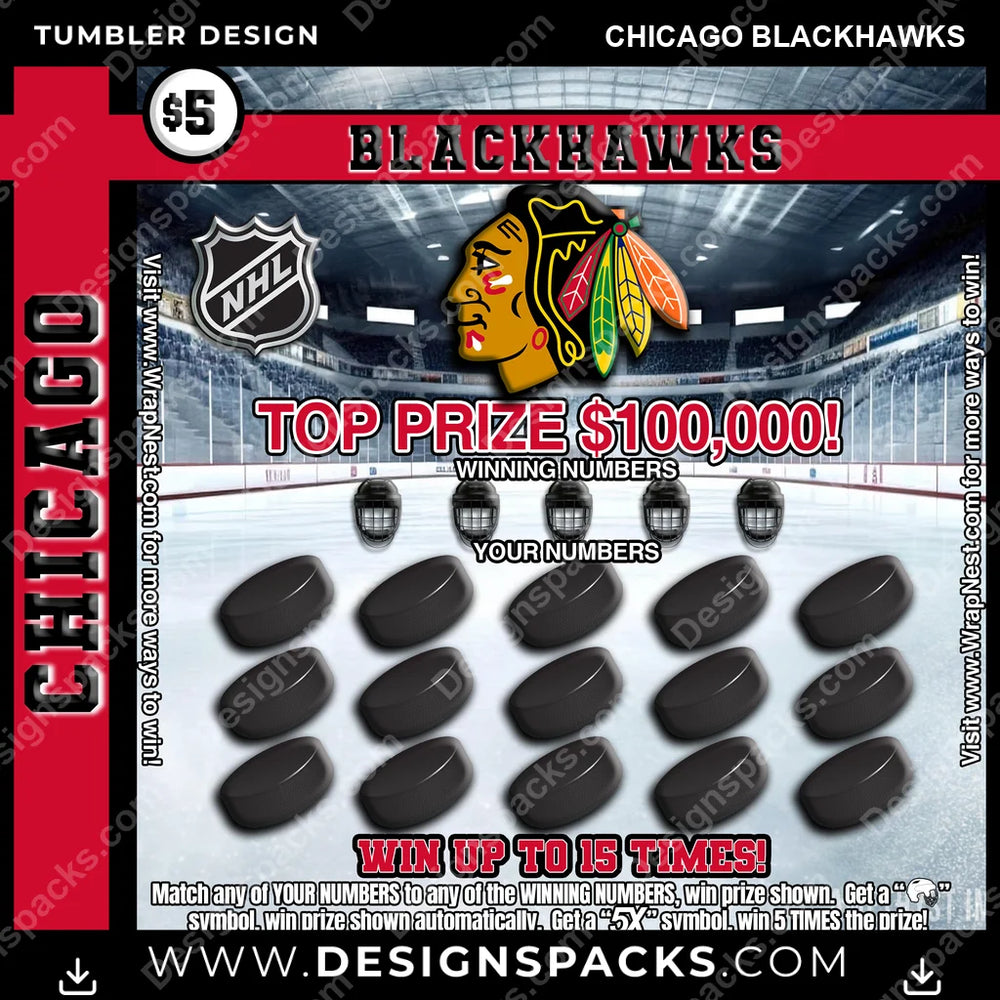 Ice Hockey Lottery Ticket Chicago Blackhawks NHL Hockey Tumbler Digital Wrap Design Download