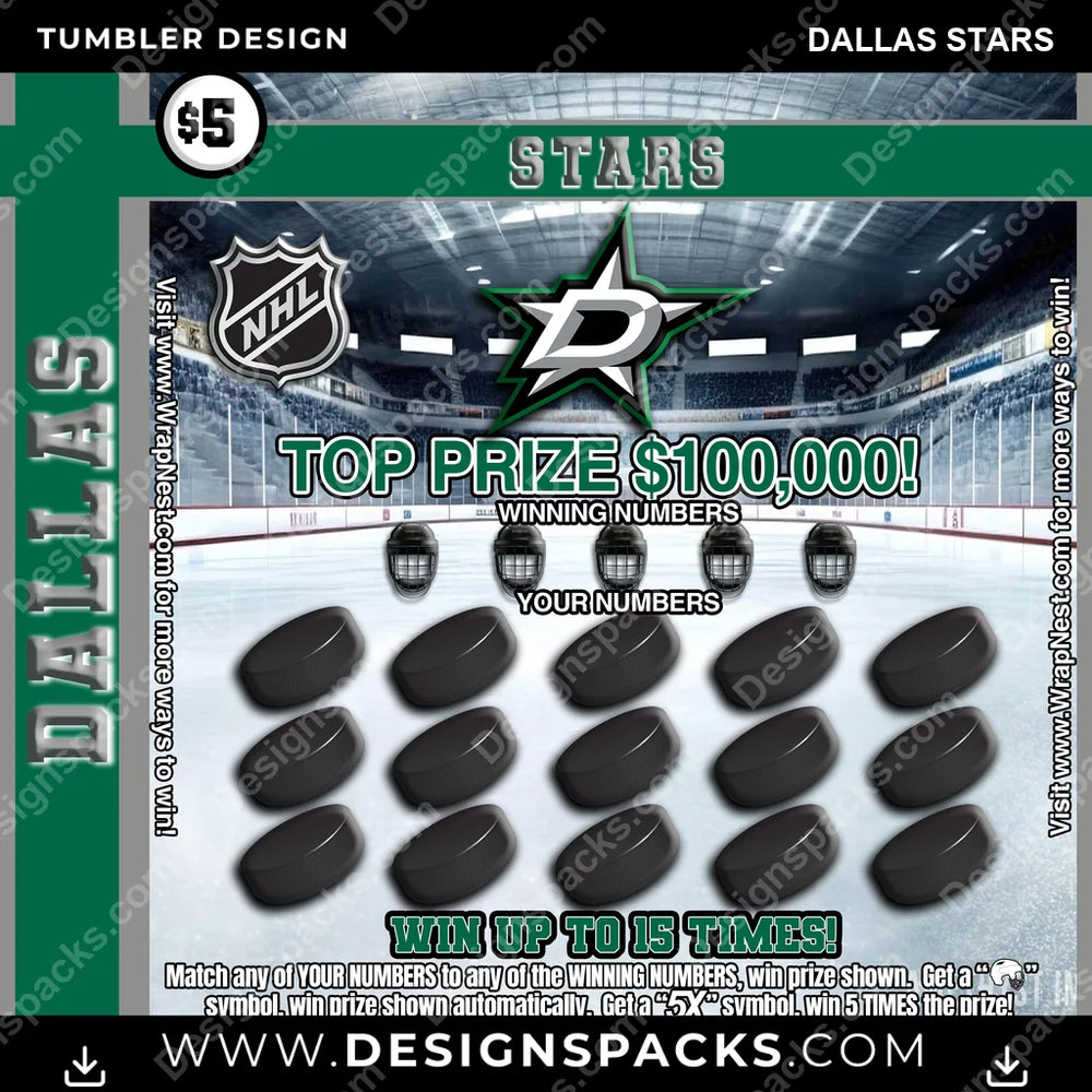 Ice Hockey Lottery Ticket Dallas Stars NHL Hockey Tumbler Digital Wrap Design Download