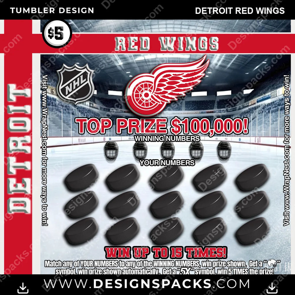 Ice Hockey Lottery Ticket Detroit Red Wings NHL Hockey Tumbler Digital Wrap Design Download