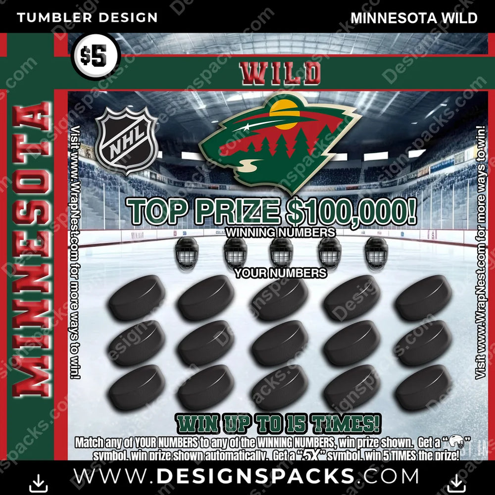 Ice Hockey Lottery Ticket Minnesota Wild NHL Hockey Tumbler Digital Wrap Design Download