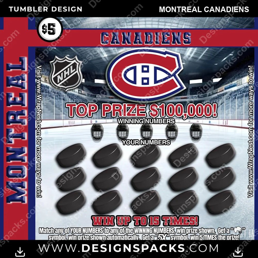 Ice Hockey Lottery Ticket Montreal Canadiens NHL Hockey Tumbler Digital Wrap Design Download