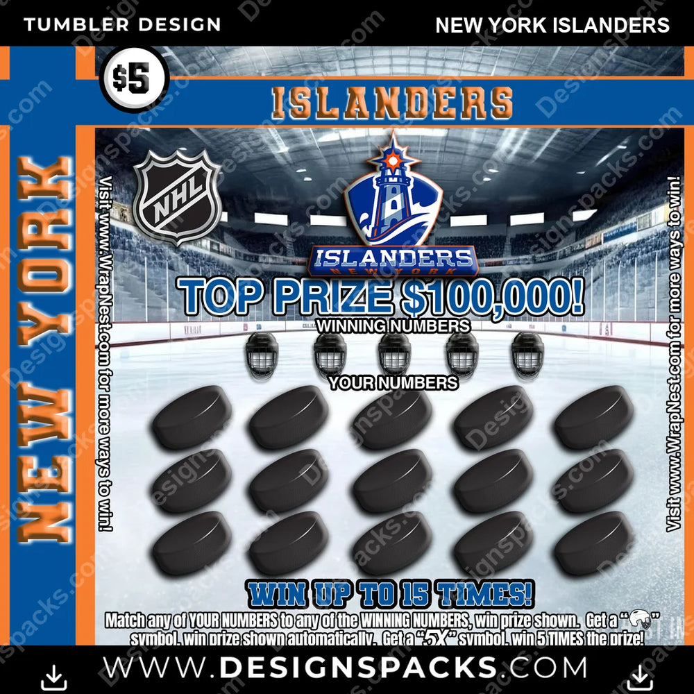 Ice Hockey Lottery Ticket New York Islanders NHL Hockey Tumbler Digital Wrap Design Download