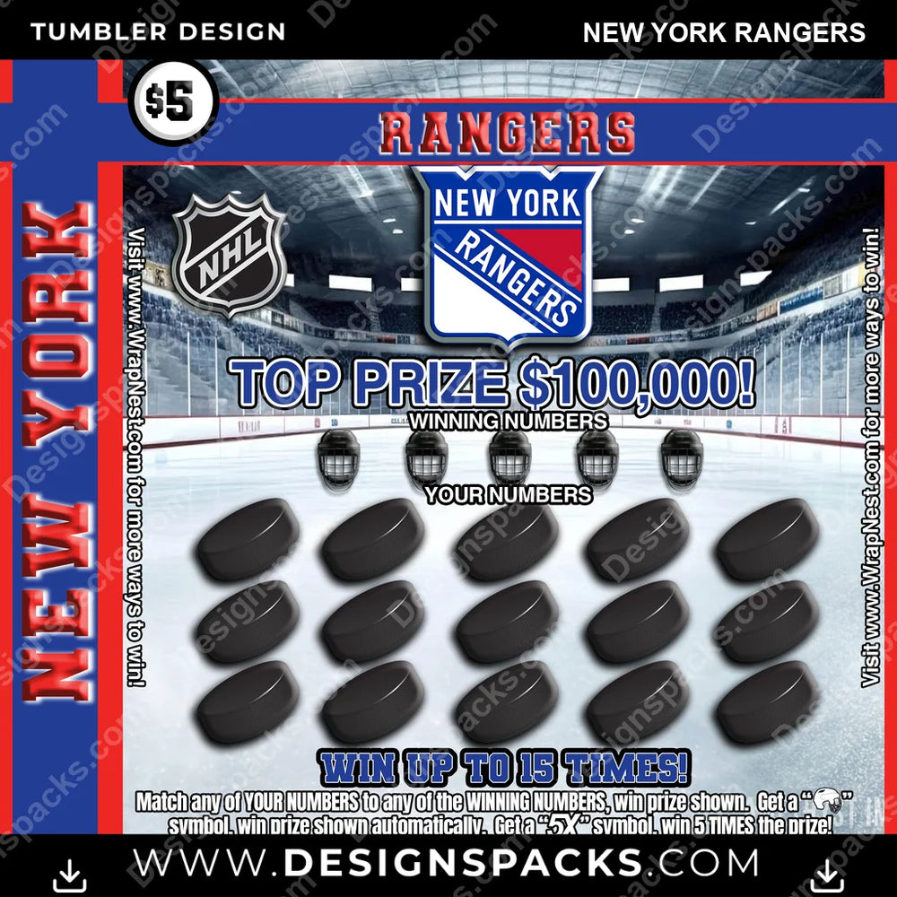 Ice Hockey Lottery Ticket New York Rangers NHL Hockey Tumbler Digital Wrap Design Download