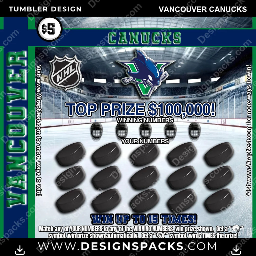 Ice Hockey Lottery Ticket Vancouver Canucks NHL Hockey Tumbler Digital Wrap Design Download