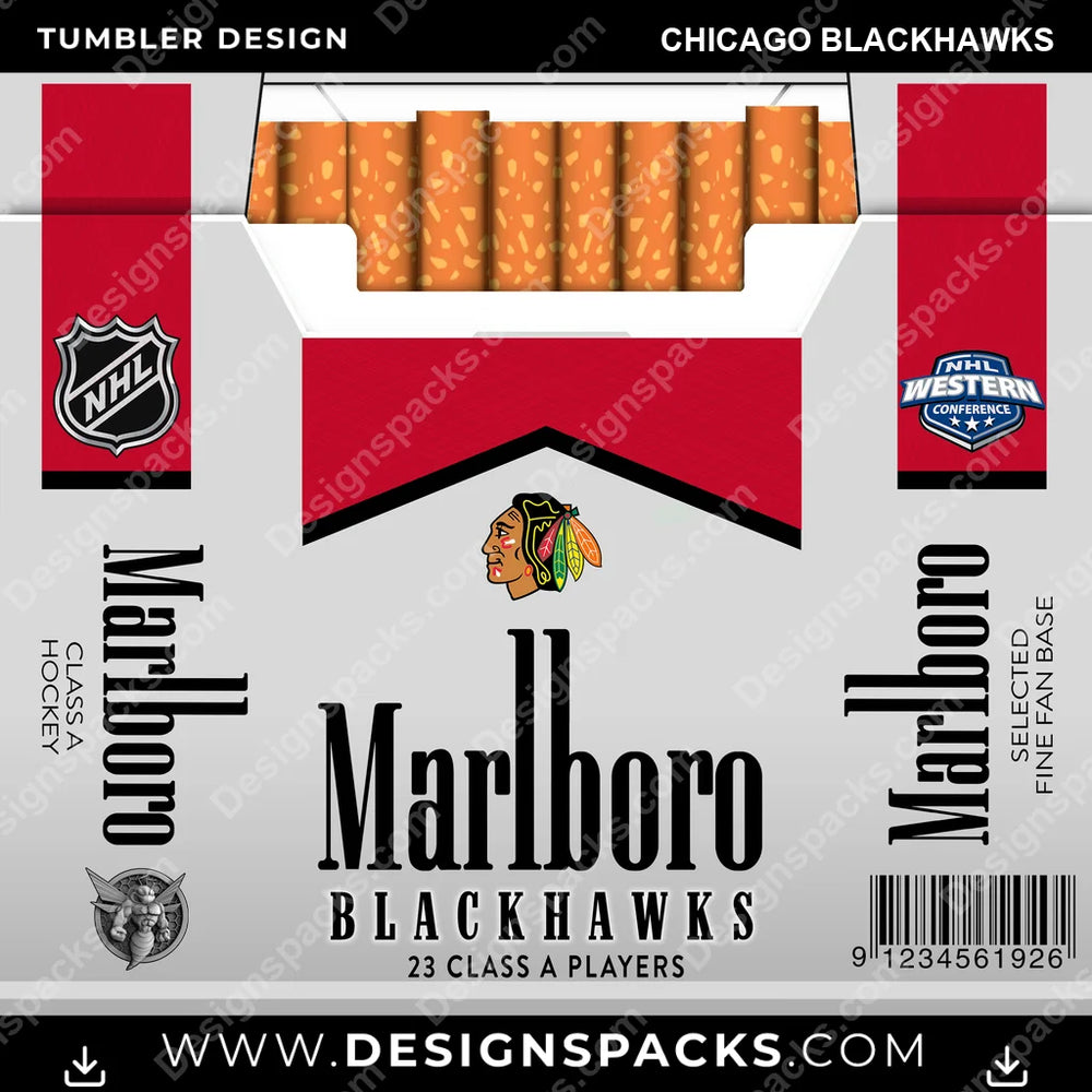 Ice Hockey Marlboro Chicago Blackhawks NHL Hockey Tumbler Digital Wrap Design Download