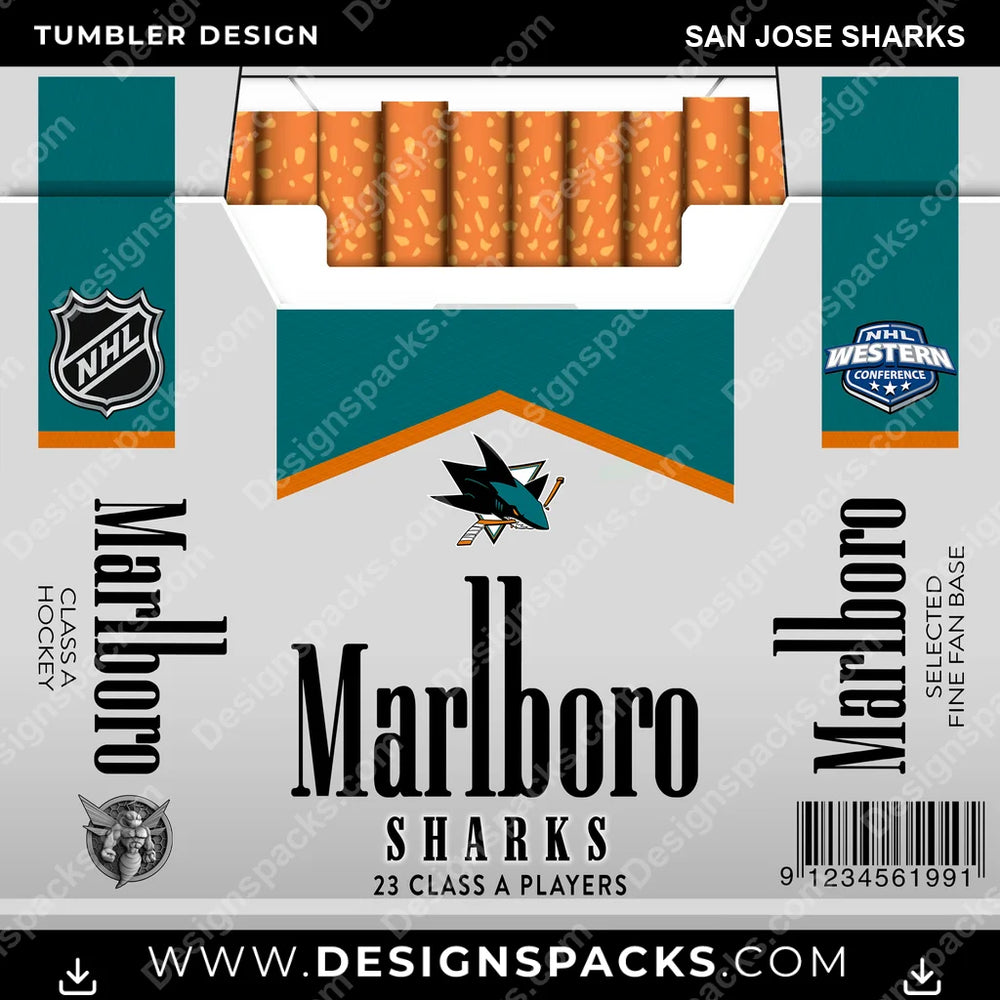 Ice Hockey Marlboro San Jose Sharks NHL Hockey Tumbler Digital Wrap Design Download