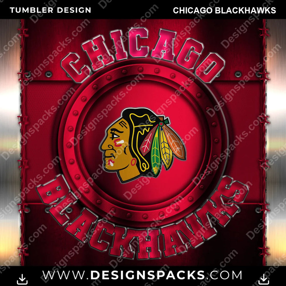 Ice Hockey Metal Chicago Blackhawks NHL Hockey Tumbler Digital Wrap Design Download