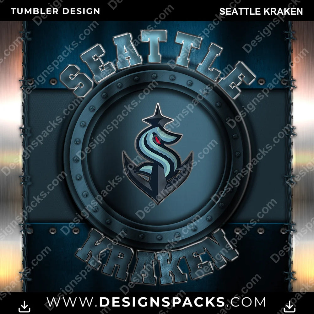 Ice Hockey Metal Seattle Kraken NHL Hockey Tumbler Digital Wrap Design Download