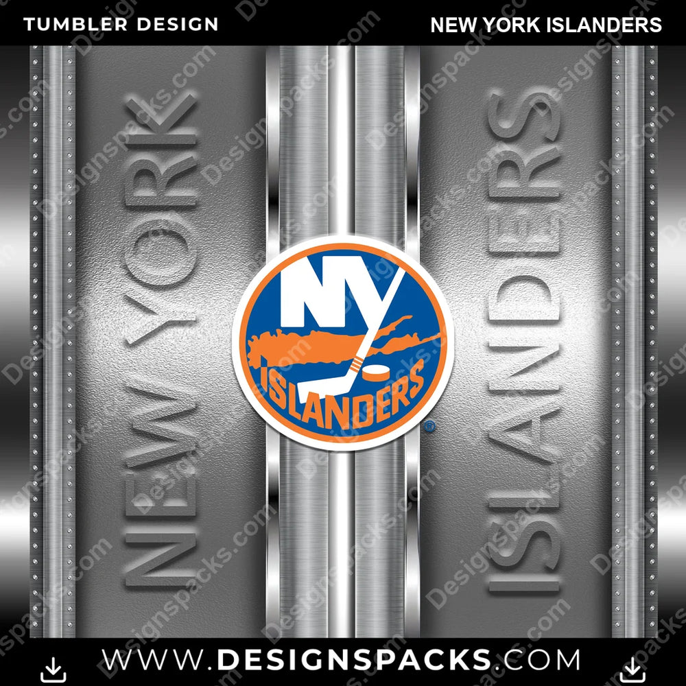 Ice Hockey Metallic New York Islanders NHL Hockey Tumbler Digital Wrap Design Download