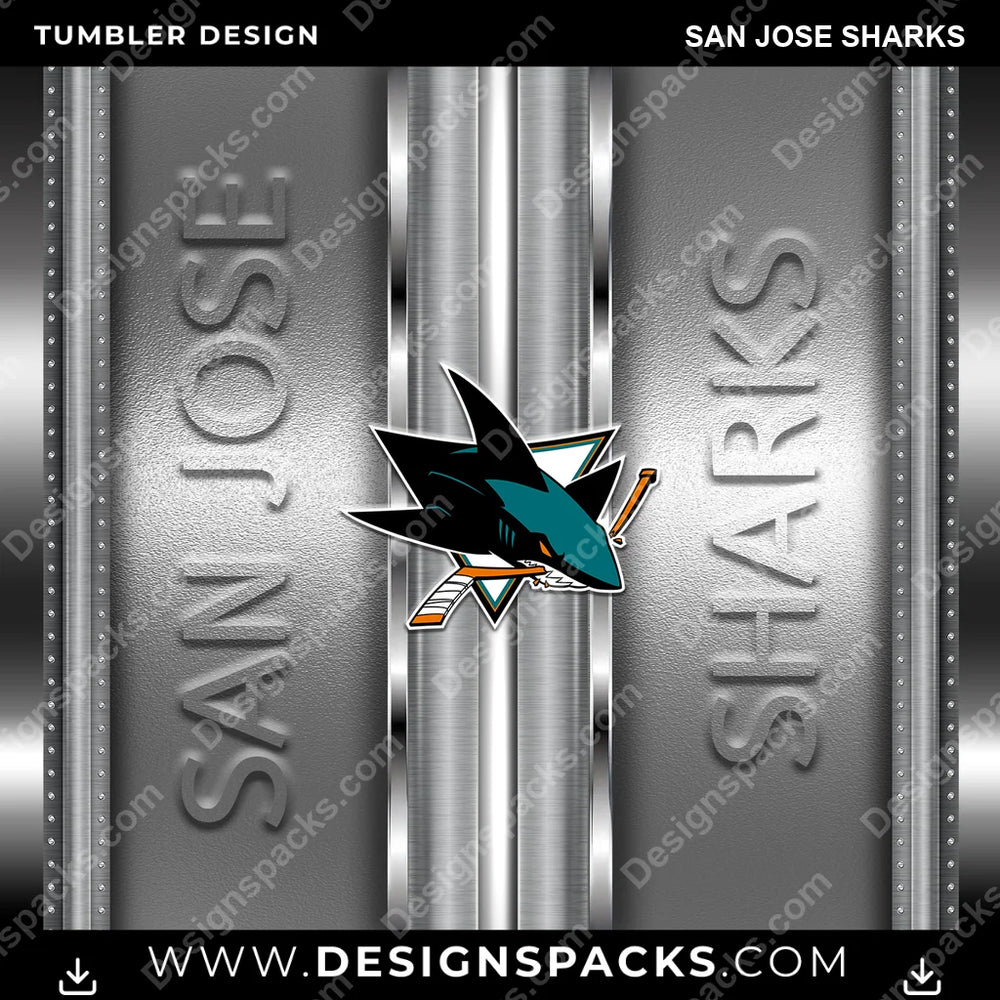 Ice Hockey Metallic San Jose Sharks NHL Hockey Tumbler Digital Wrap Design Download