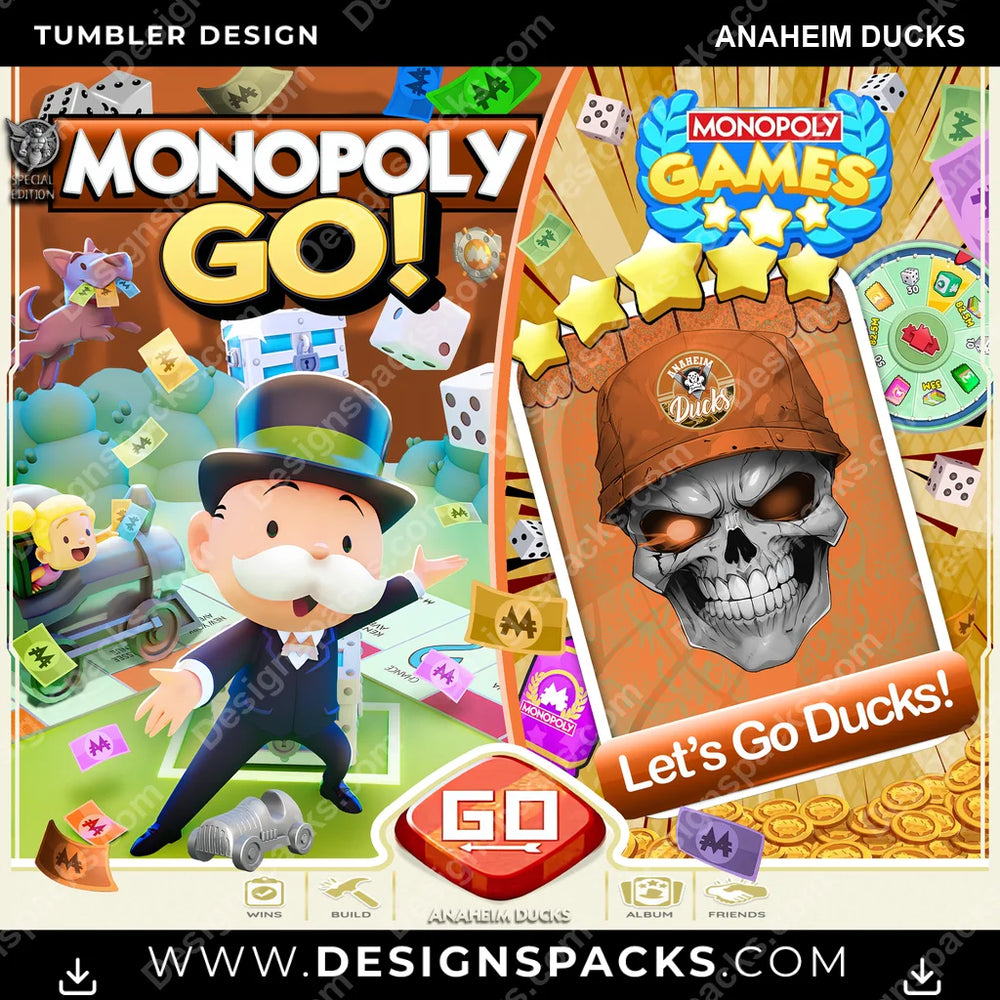 Ice Hockey Monopoly Go! Anaheim Ducks NHL Hockey Tumbler Digital Wrap Design Download