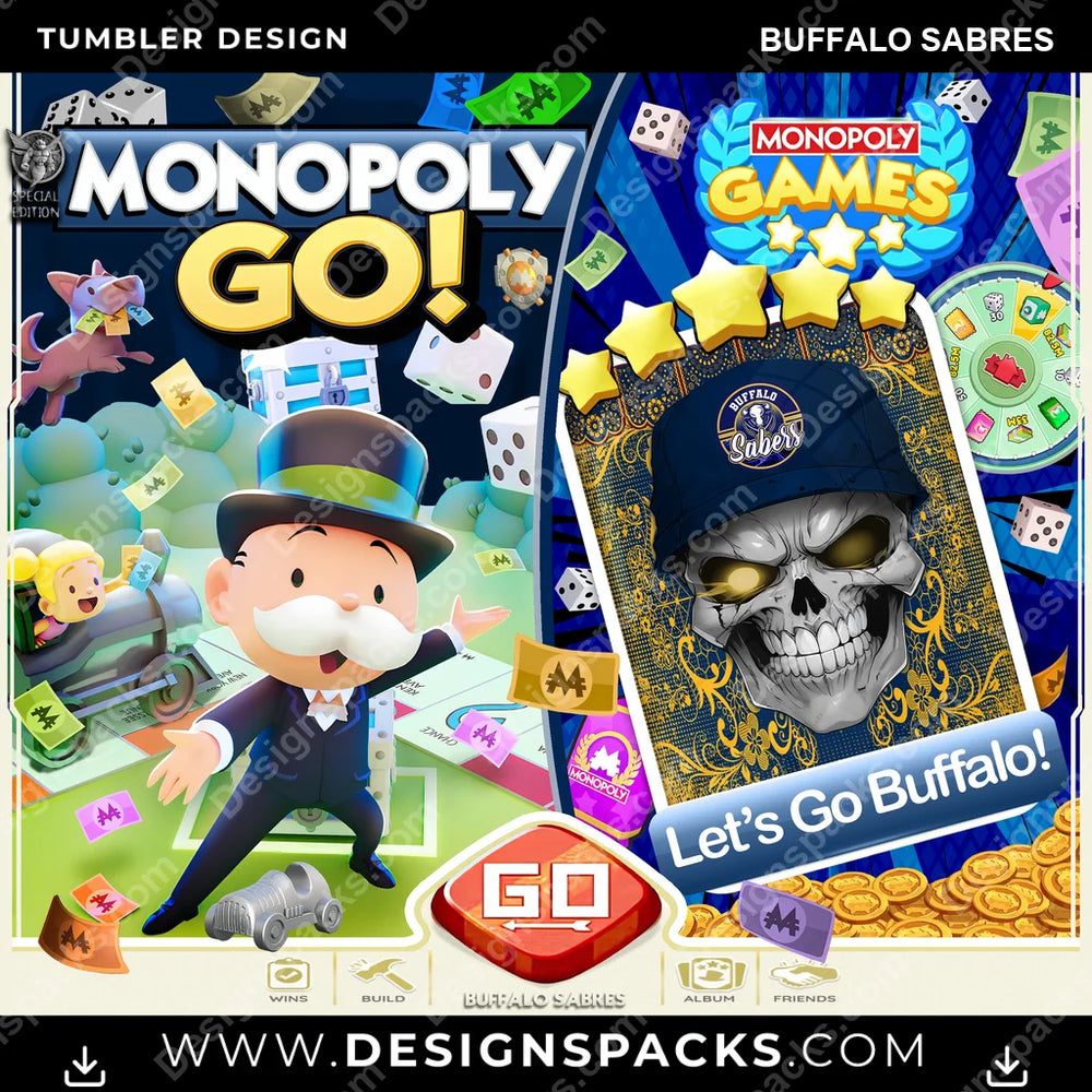 Ice Hockey Monopoly Go! Buffalo Sabres NHL Hockey Tumbler Digital Wrap Design Download