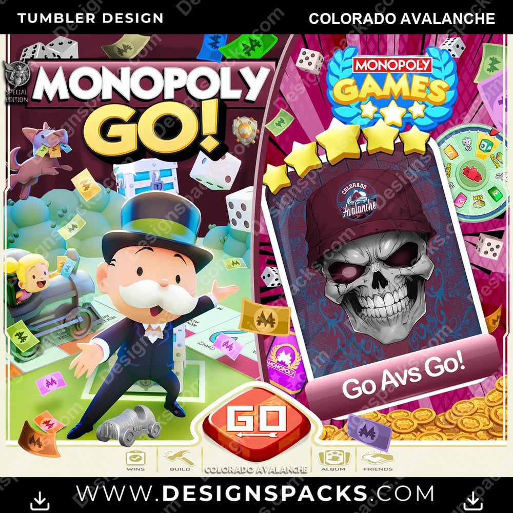Ice Hockey Monopoly Go! Colorado Avalanche NHL Hockey Tumbler Digital Wrap Design Download