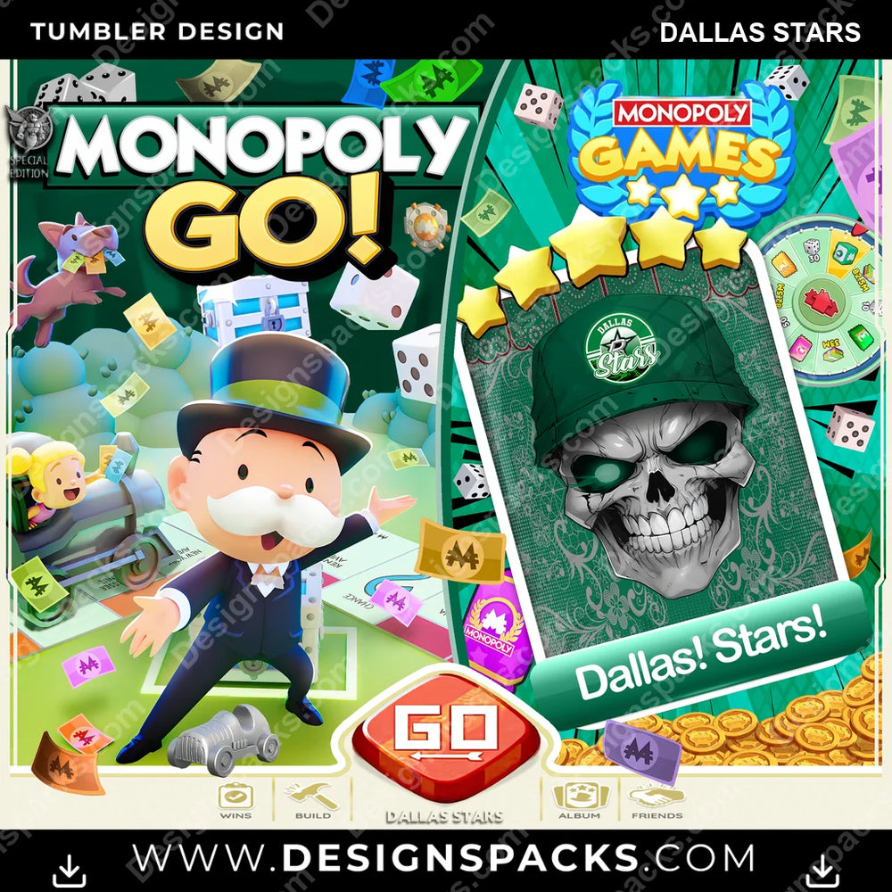 Ice Hockey Monopoly Go! Dallas Stars NHL Hockey Tumbler Digital Wrap Design Download