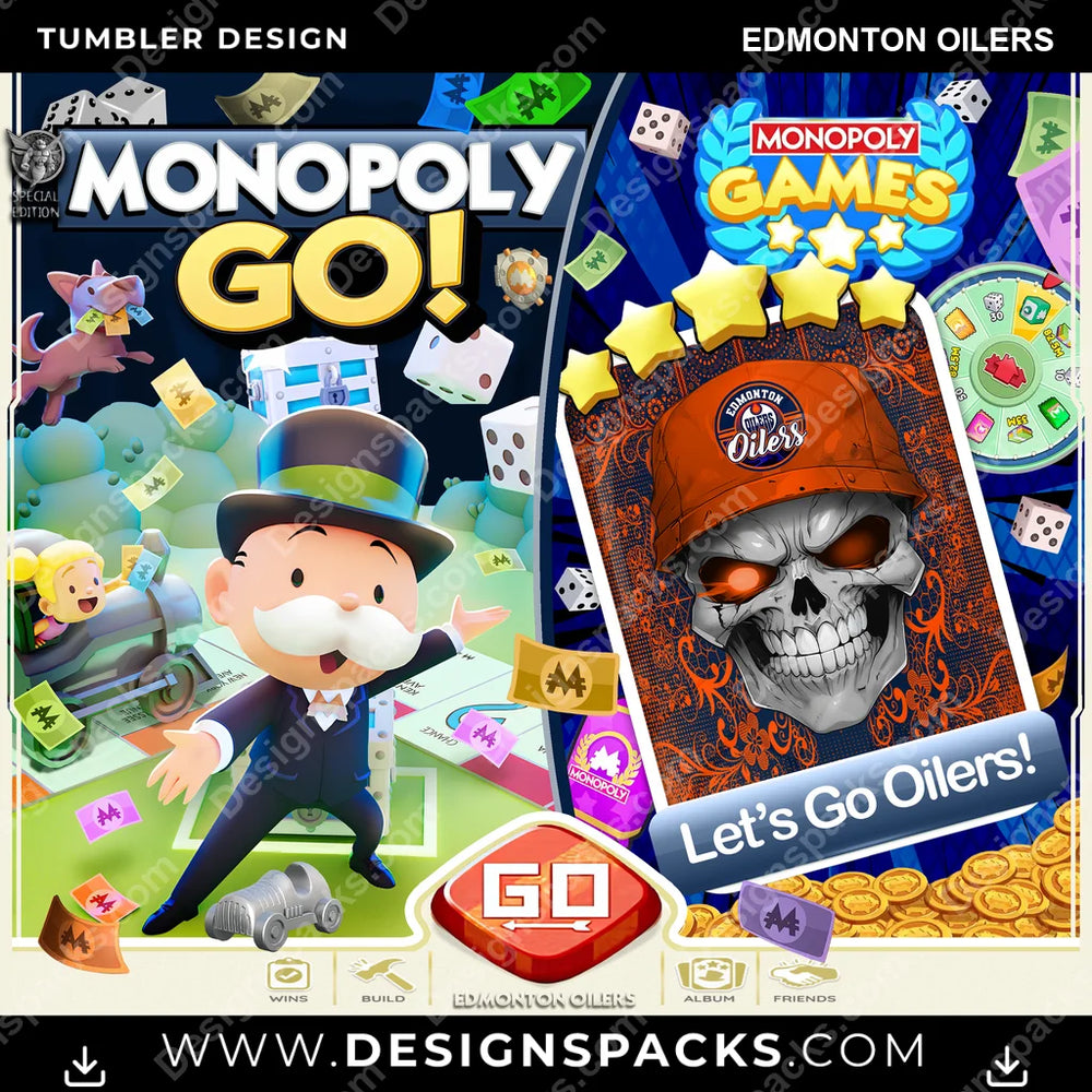Ice Hockey Monopoly Go! Edmonton Oilers NHL Hockey Tumbler Digital Wrap Design Download