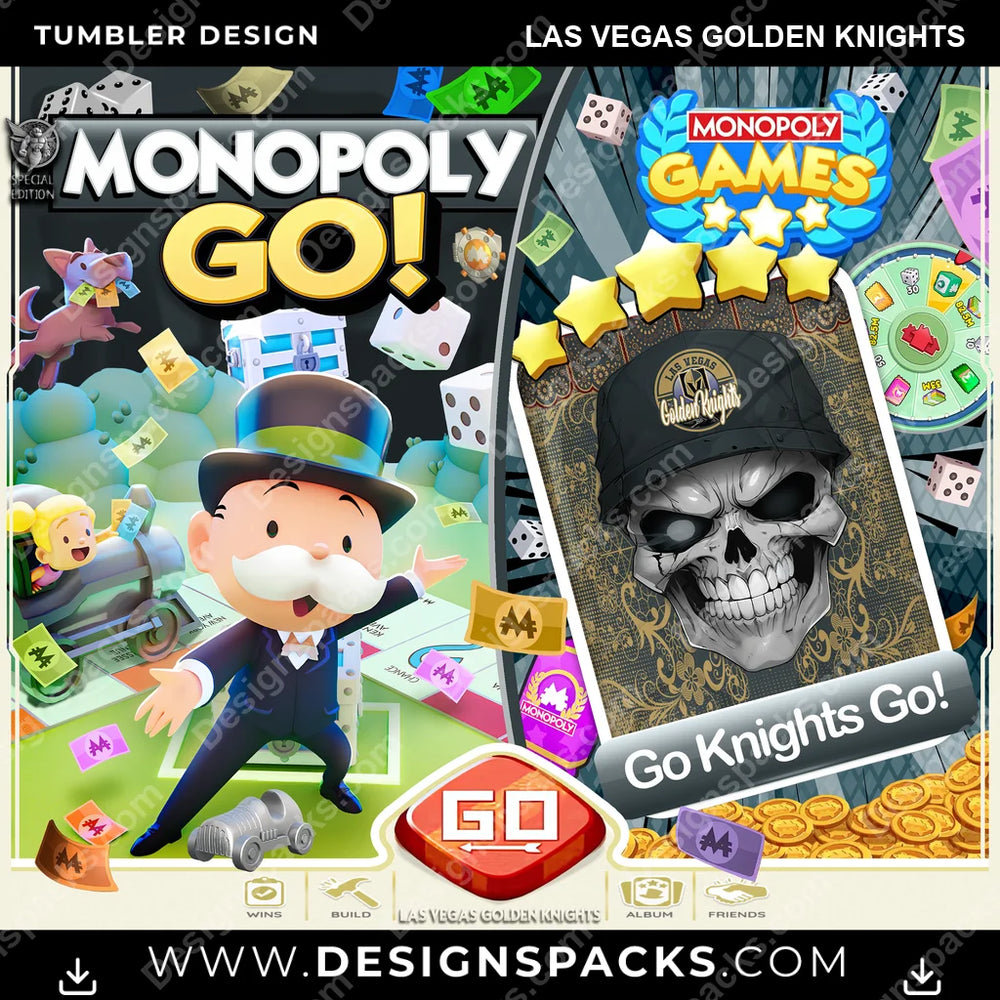 Ice Hockey Monopoly Go! Las Vegas Golden Knights NHL Hockey Tumbler Digital Wrap Design Download