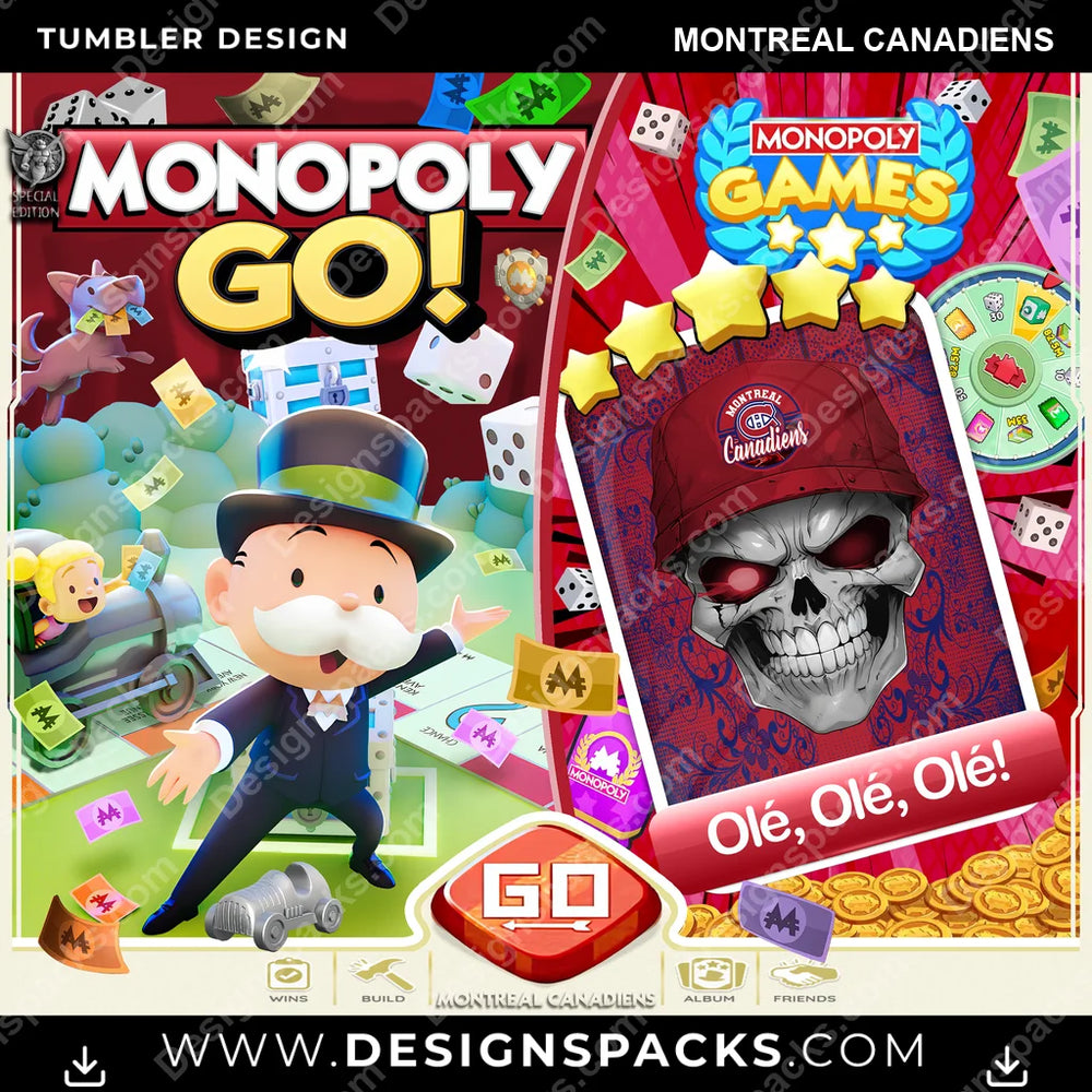 Ice Hockey Monopoly Go! Montreal Canadiens NHL Hockey Tumbler Digital Wrap Design Download