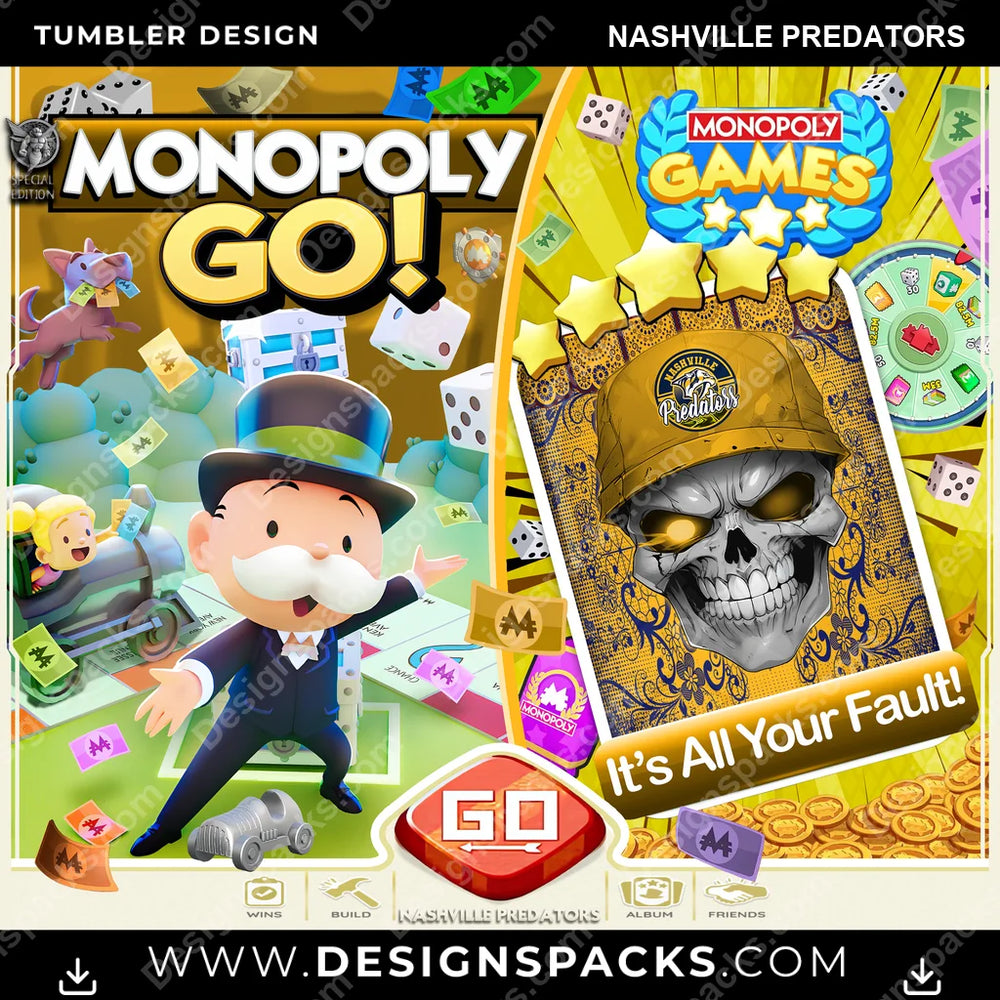 Ice Hockey Monopoly Go! Nashville Predators NHL Hockey Tumbler Digital Wrap Design Download