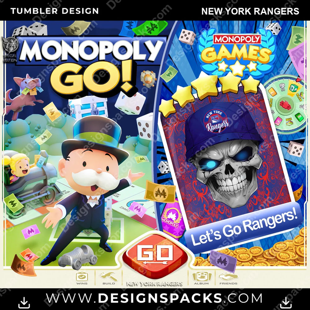 Ice Hockey Monopoly Go! New York Rangers NHL Hockey Tumbler Digital Wrap Design Download