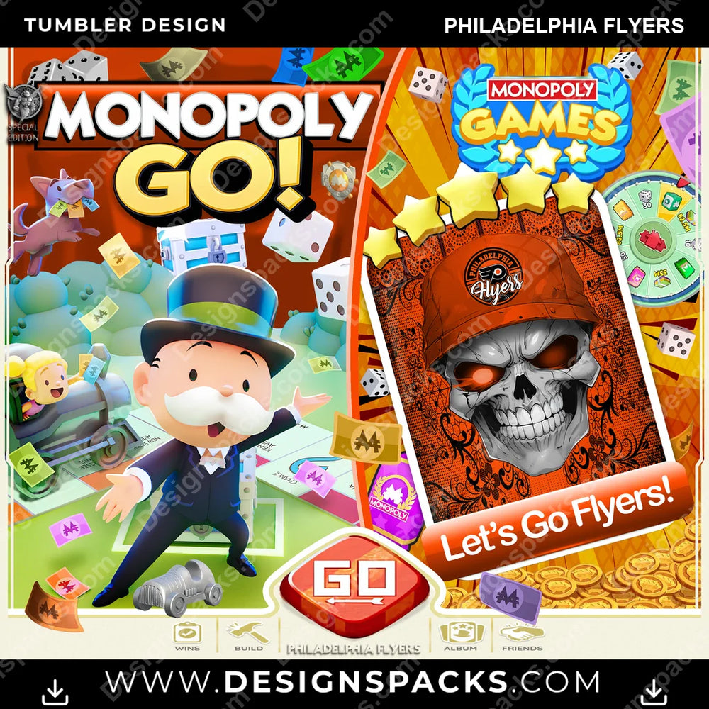 Ice Hockey Monopoly Go! Philadelphia Flyers NHL Hockey Tumbler Digital Wrap Design Download
