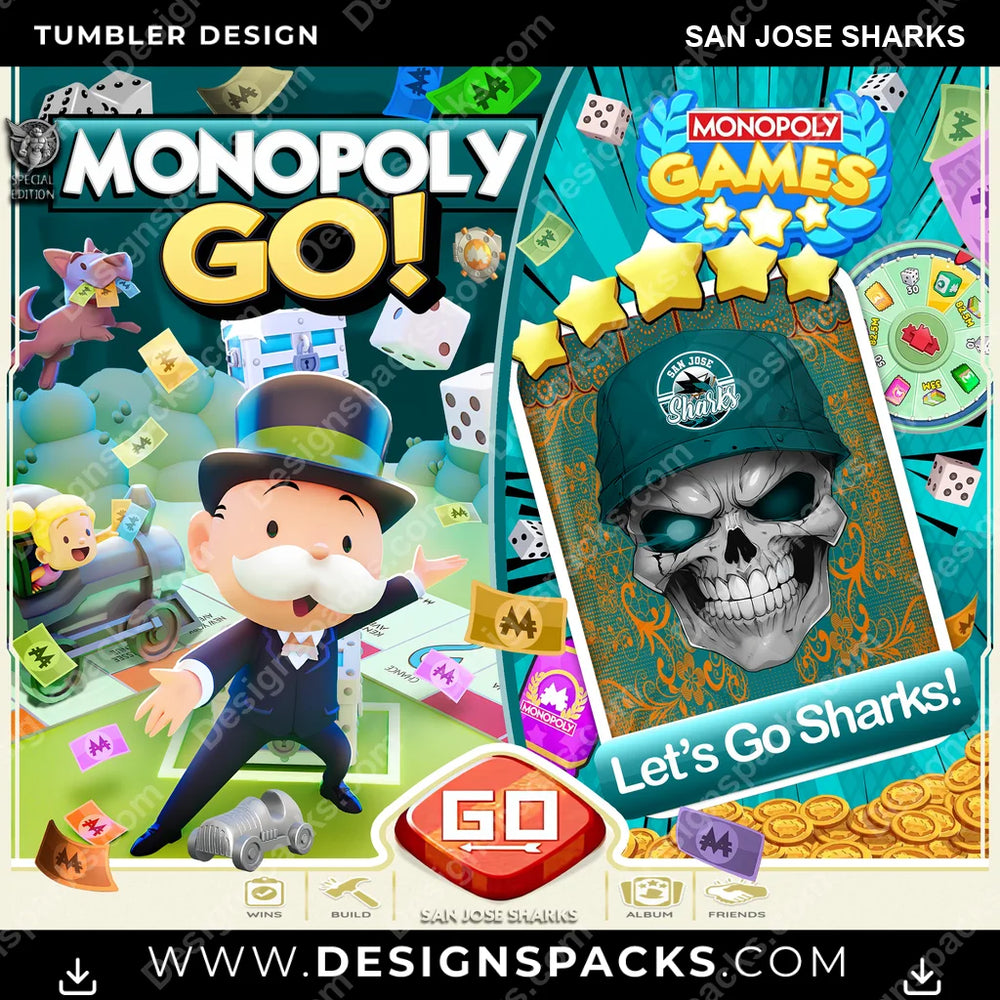 Ice Hockey Monopoly Go! San Jose Sharks NHL Hockey Tumbler Digital Wrap Design Download
