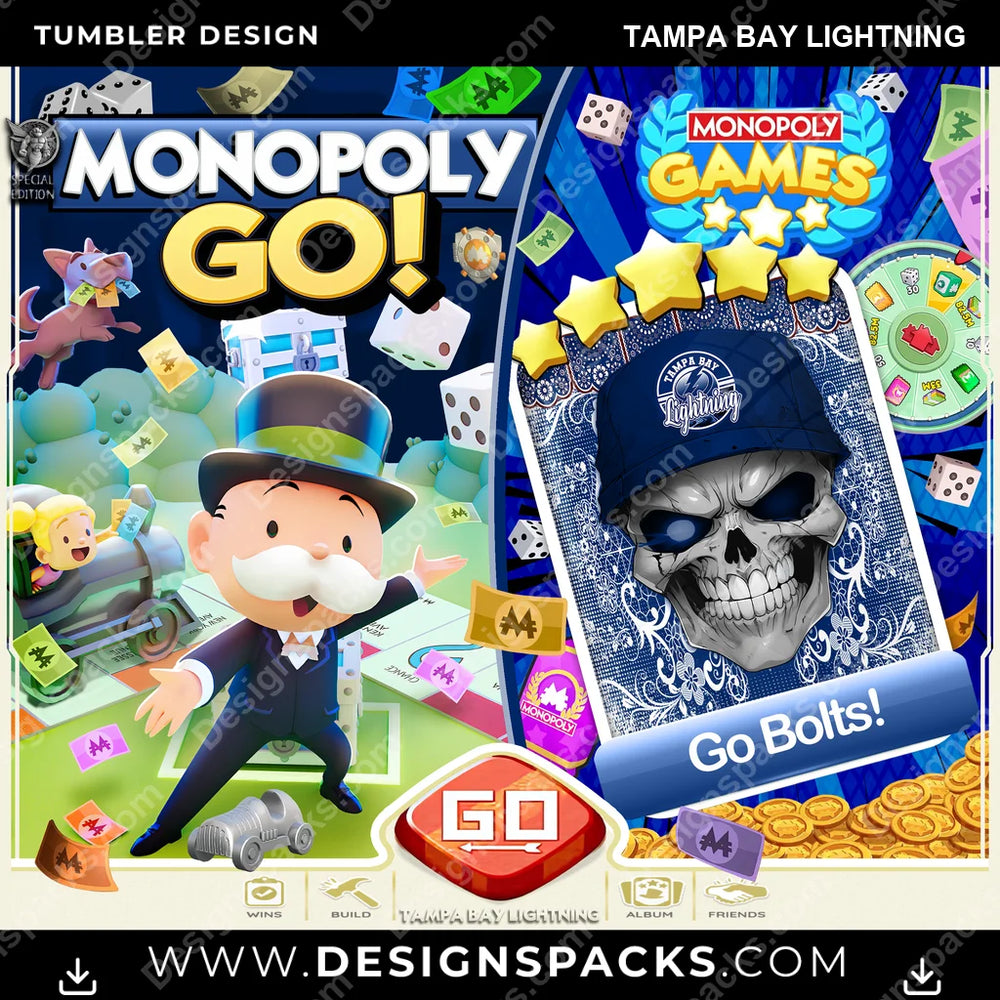 Ice Hockey Monopoly Go! Tampa Bay Lightning NHL Hockey Tumbler Digital Wrap Design Download