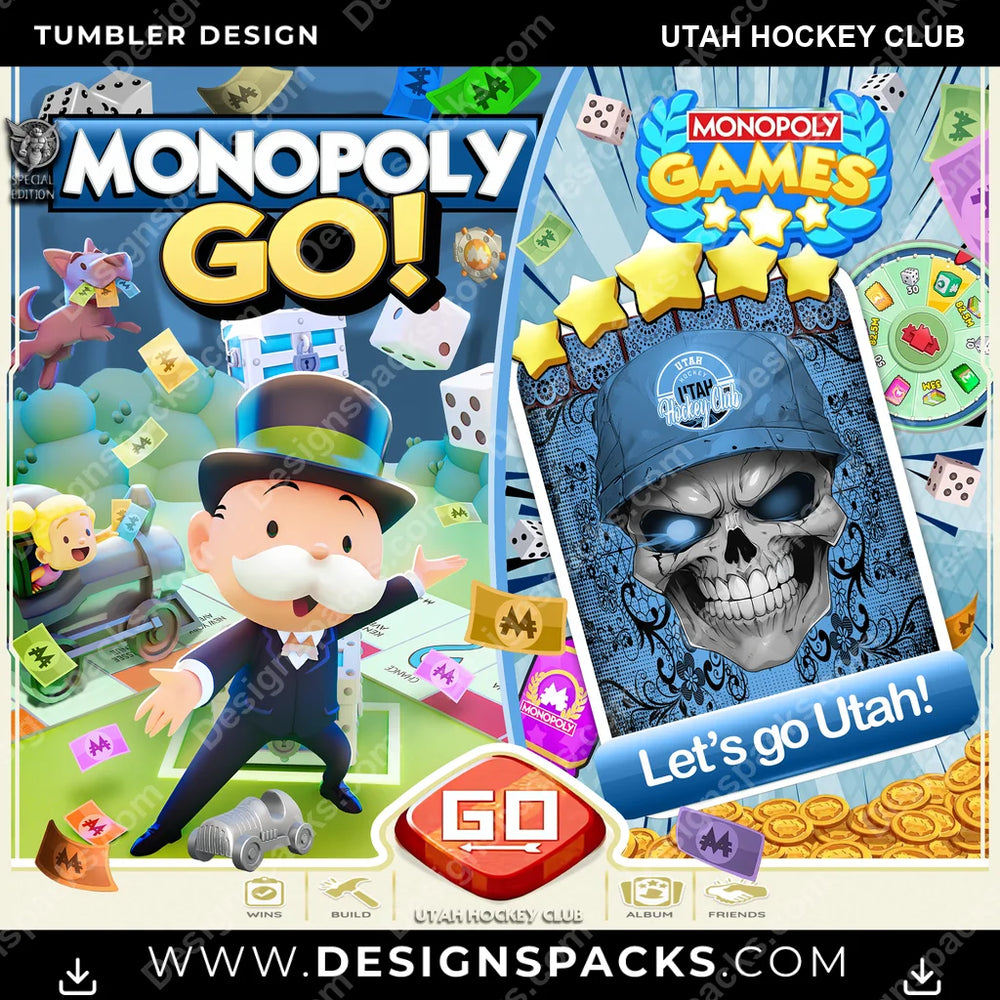 Ice Hockey Monopoly Go! Utah Hockey Club NHL Hockey Tumbler Digital Wrap Design Download