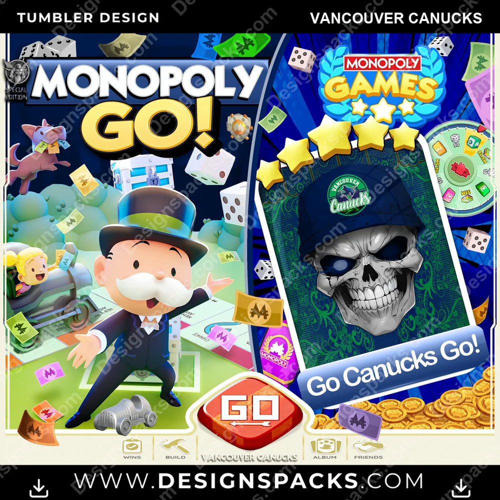 Ice Hockey Monopoly Go! Vancouver Canucks NHL Hockey Tumbler Digital Wrap Design Download