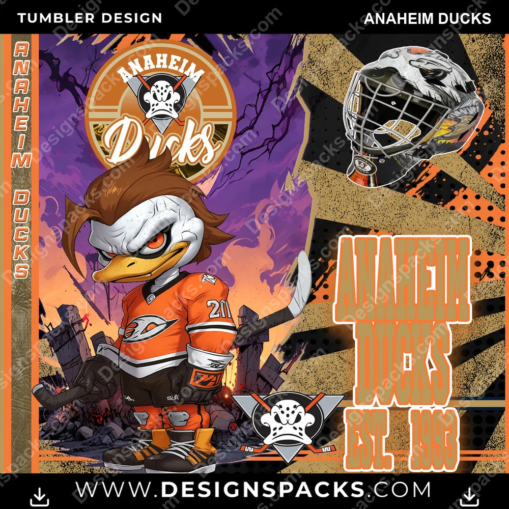 Ice Hockey Monster Mascot Anaheim Ducks NHL Hockey Tumbler Digital Wrap Design Download