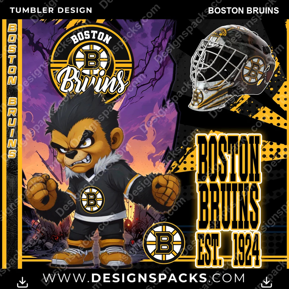 Ice Hockey Monster Mascot Boston Bruins NHL Hockey Tumbler Digital Wrap Design Download