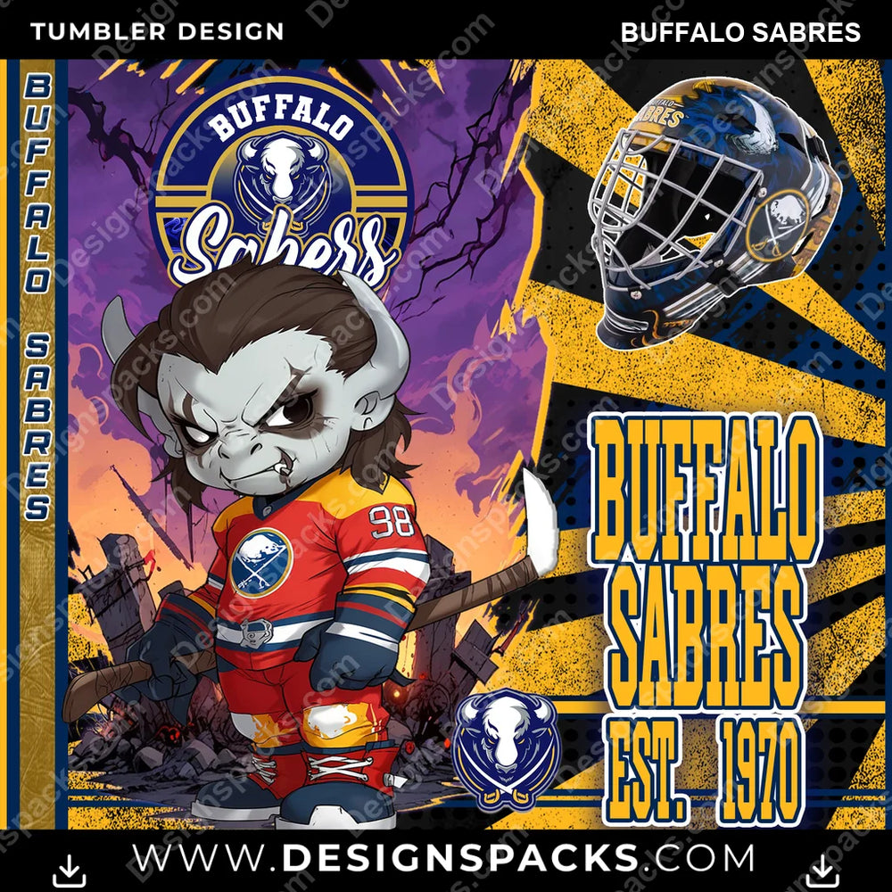 Ice Hockey Monster Mascot Buffalo Sabres NHL Hockey Tumbler Digital Wrap Design Download