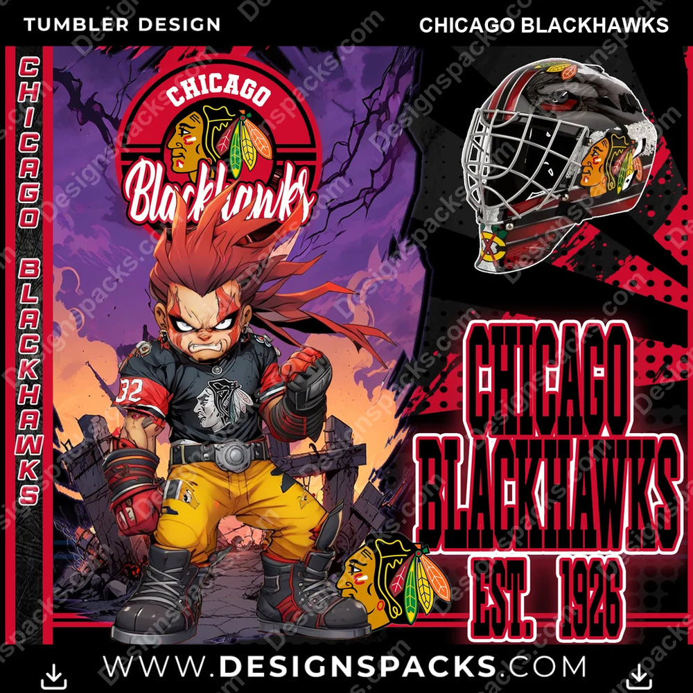 Ice Hockey Monster Mascot Chicago Blackhawks NHL Hockey Tumbler Digital Wrap Design Download