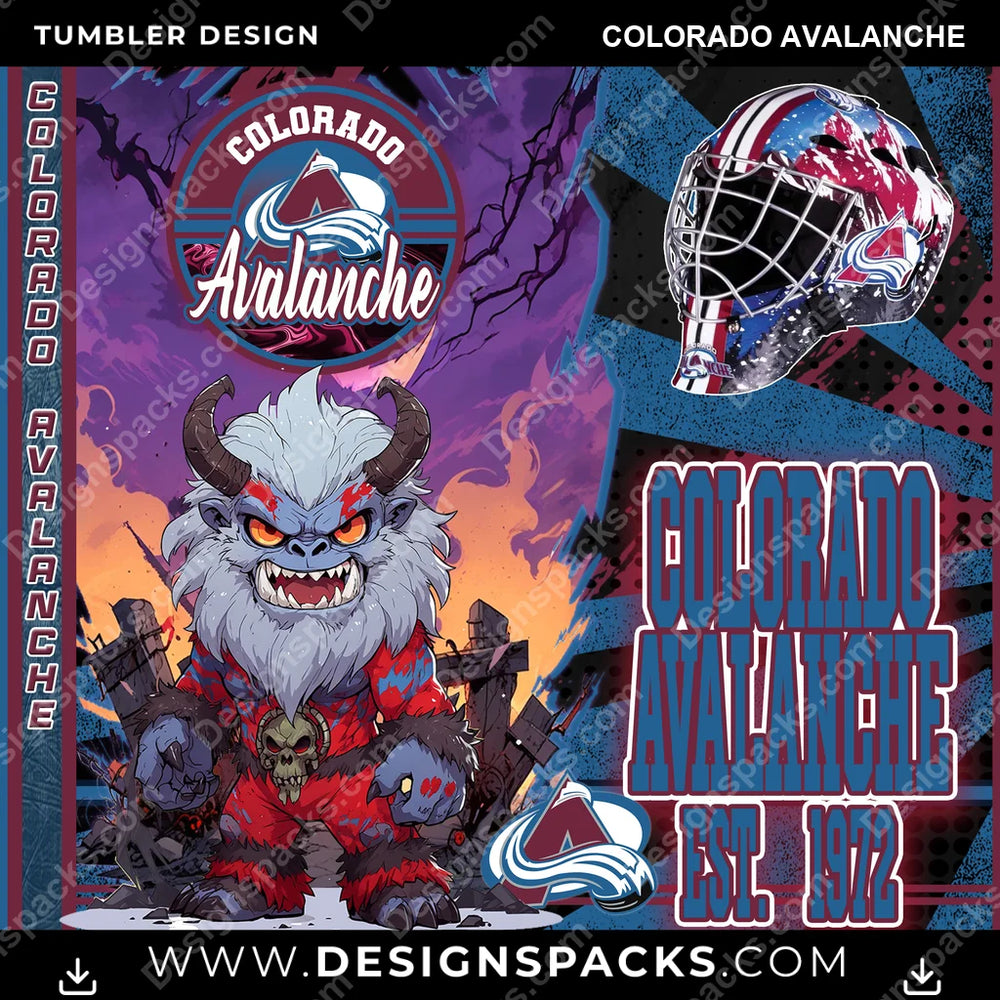 Ice Hockey Monster Mascot Colorado Avalanche NHL Hockey Tumbler Digital Wrap Design Download