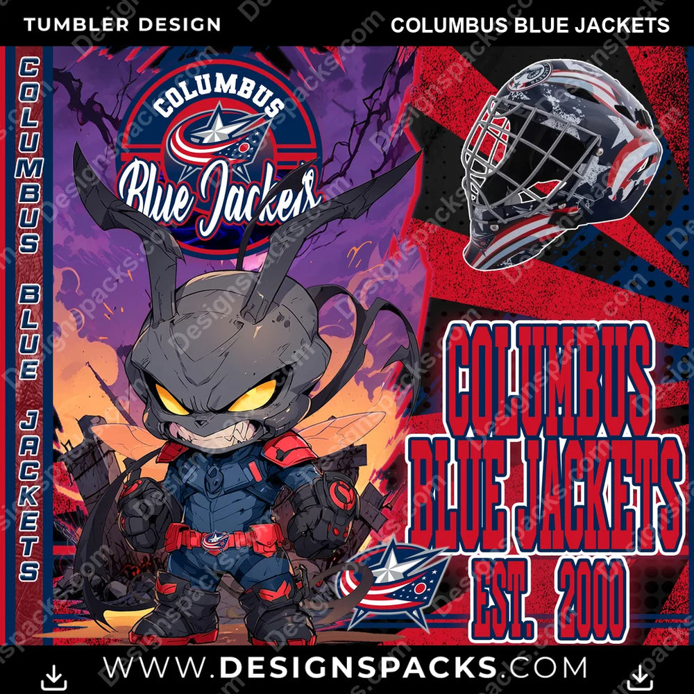 Ice Hockey Monster Mascot Columbus Blue Jackets NHL Hockey Tumbler Digital Wrap Design Download