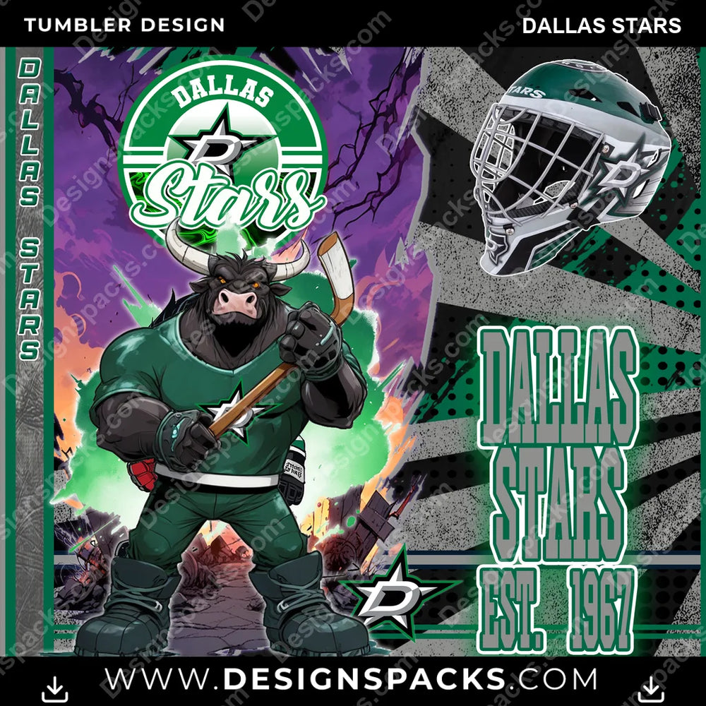 Ice Hockey Monster Mascot Dallas Stars NHL Hockey Tumbler Digital Wrap Design Download