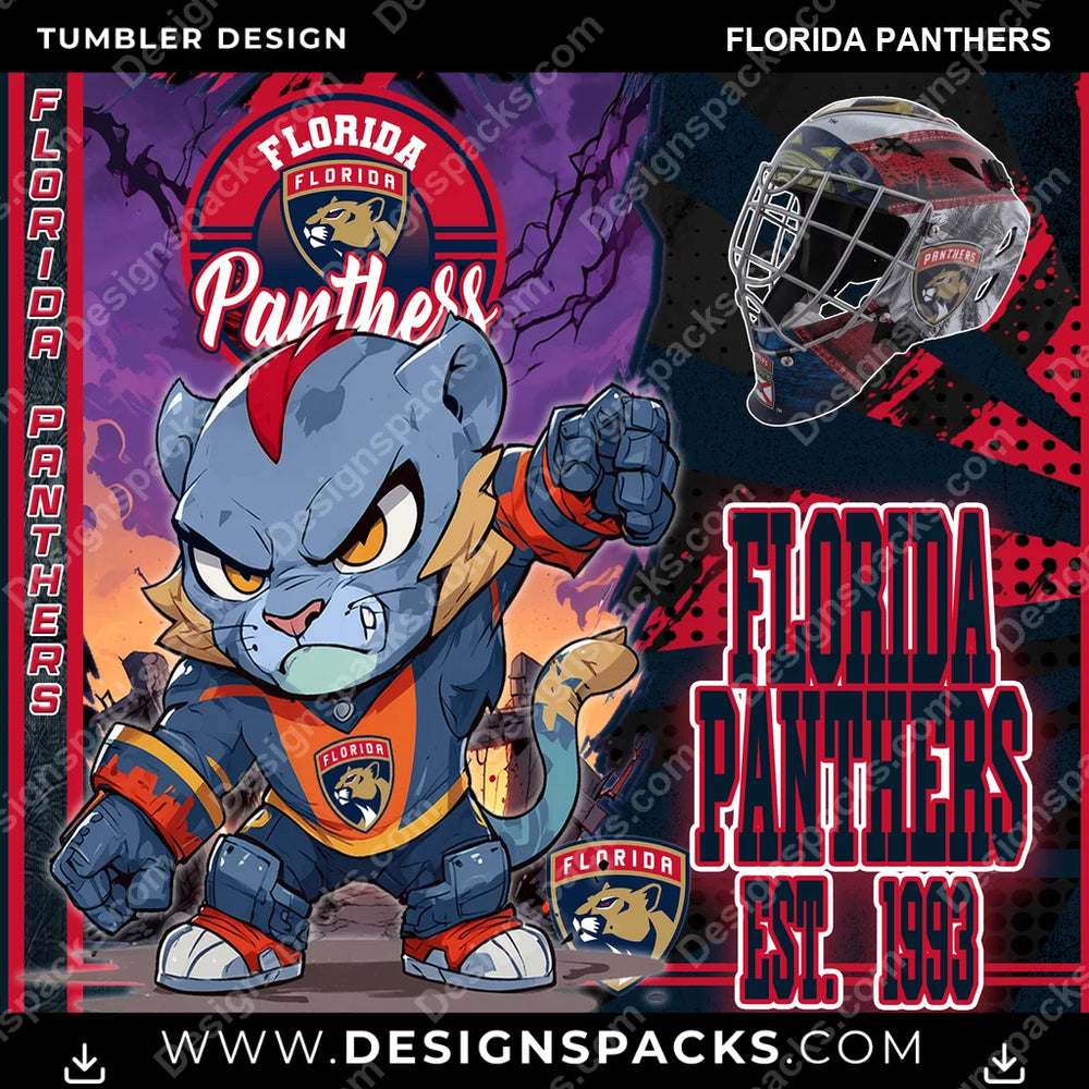 Ice Hockey Monster Mascot Florida Panthers NHL Hockey Tumbler Digital Wrap Design Download