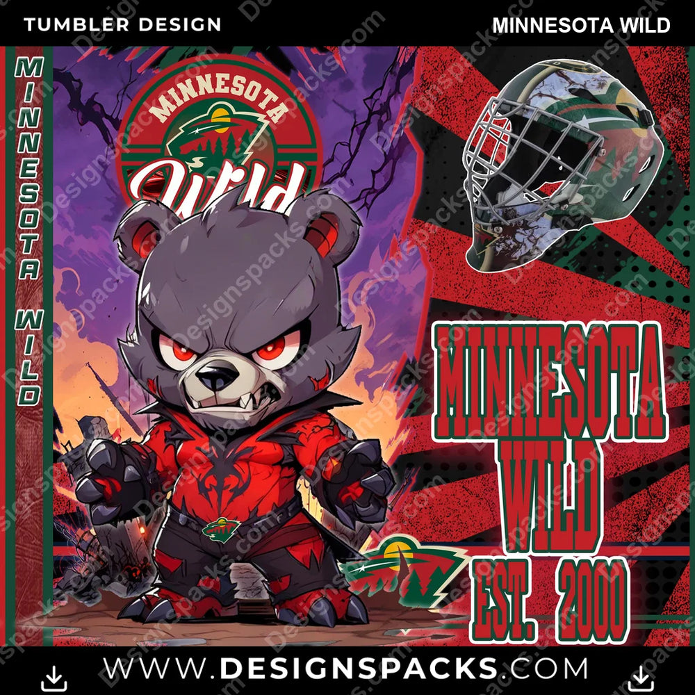 Ice Hockey Monster Mascot Minnesota Wild NHL Hockey Tumbler Digital Wrap Design Download