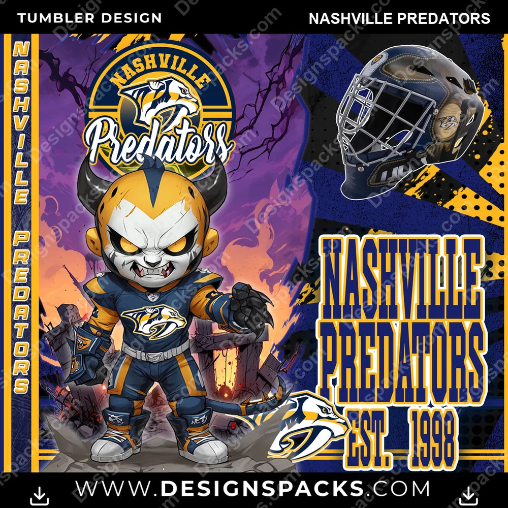 Ice Hockey Monster Mascot Nashville Predators NHL Hockey Tumbler Digital Wrap Design Download
