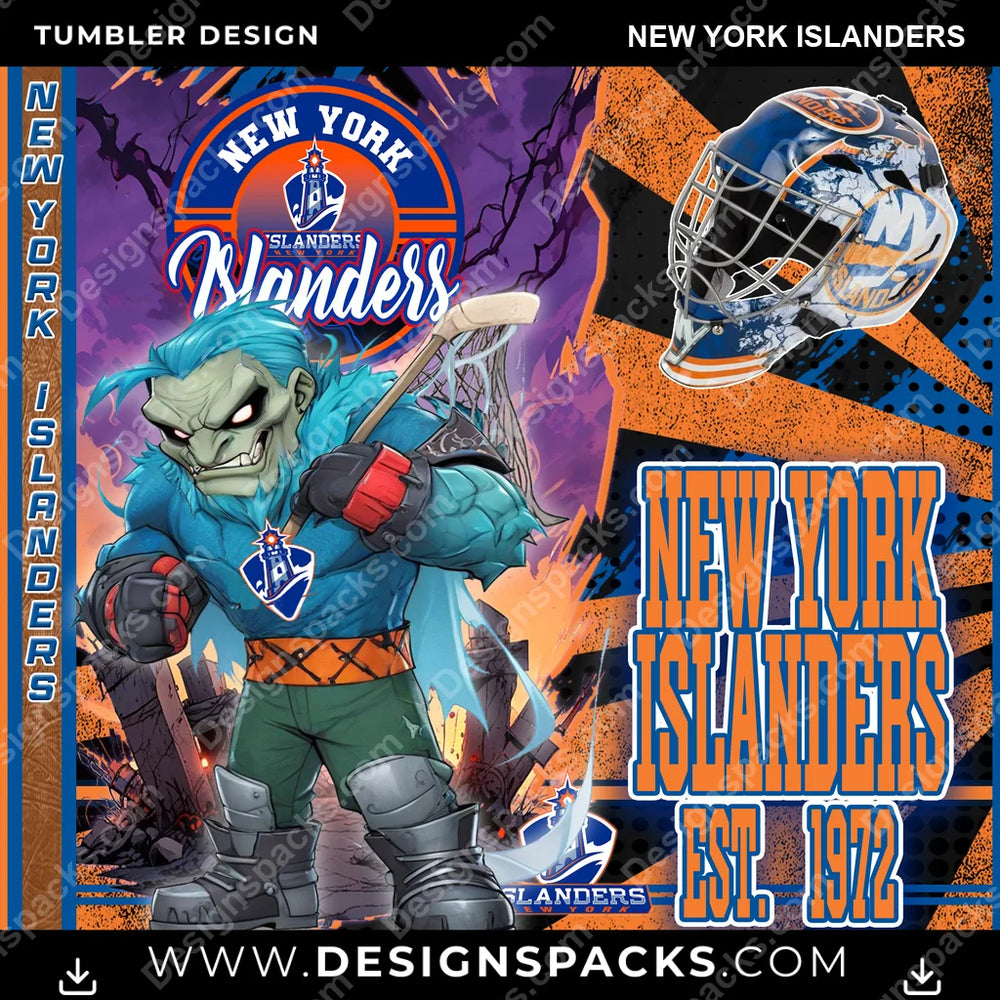 Ice Hockey Monster Mascot New York Islanders NHL Hockey Tumbler Digital Wrap Design Download