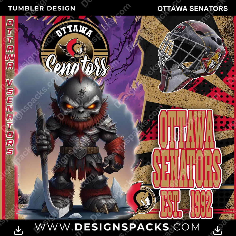 Ice Hockey Monster Mascot Ottawa Senators NHL Hockey Tumbler Digital Wrap Design Download