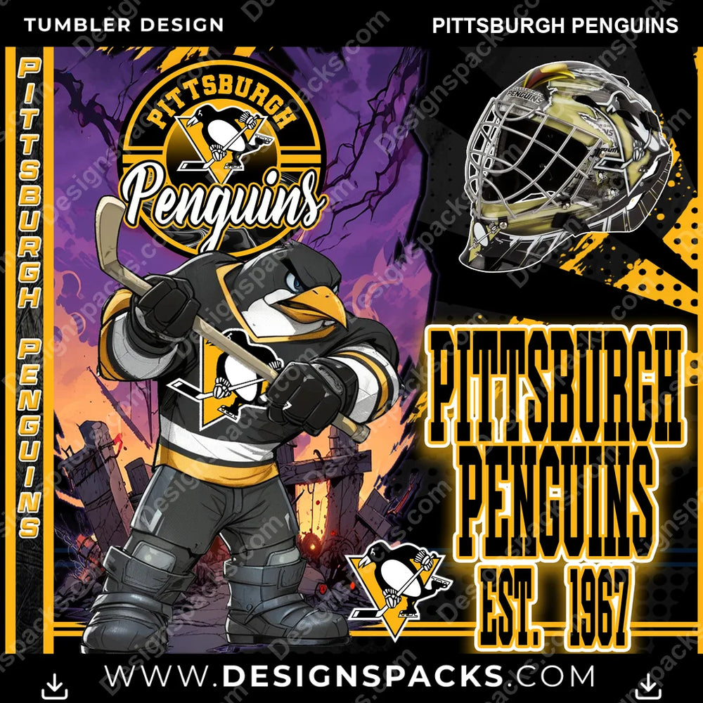 Ice Hockey Monster Mascot Pittsburgh Penguins NHL Hockey Tumbler Digital Wrap Design Download