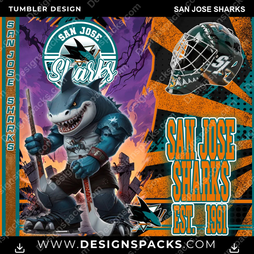 Ice Hockey Monster Mascot San Jose Sharks NHL Hockey Tumbler Digital Wrap Design Download