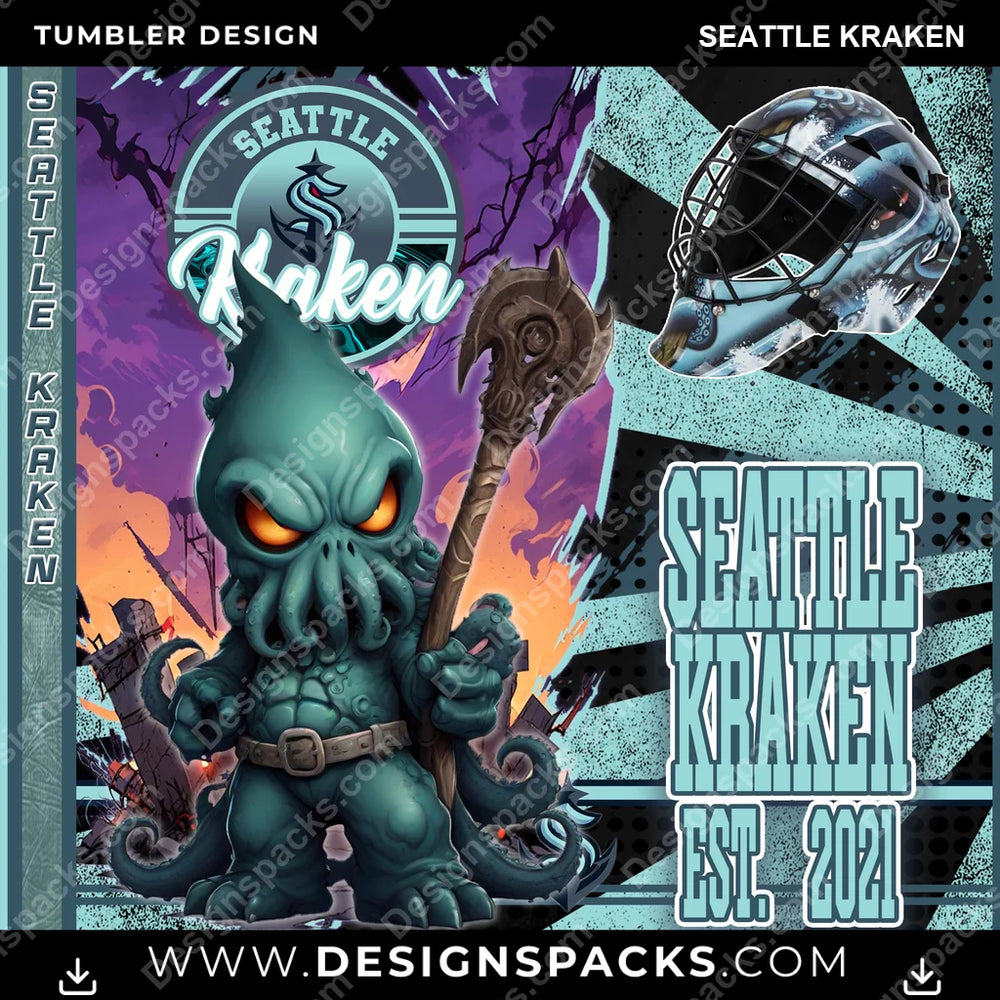 Ice Hockey Monster Mascot Seattle Kraken NHL Hockey Tumbler Digital Wrap Design Download