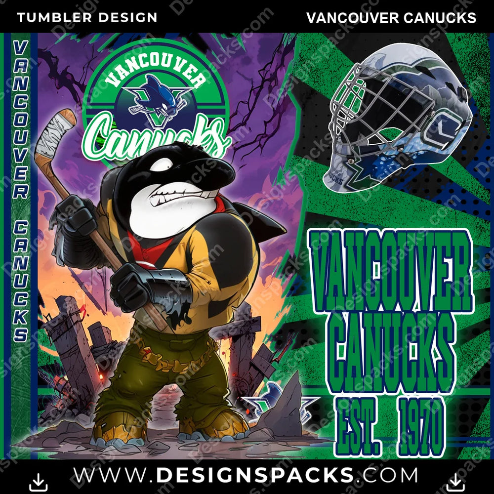 Ice Hockey Monster Mascot Vancouver Canucks NHL Hockey Tumbler Digital Wrap Design Download