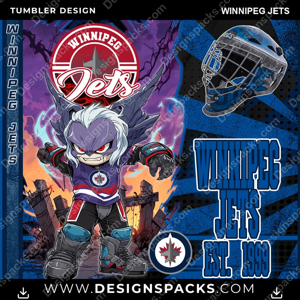 Ice Hockey Monster Mascot Winnipeg Jets NHL Hockey Tumbler Digital Wrap Design Download