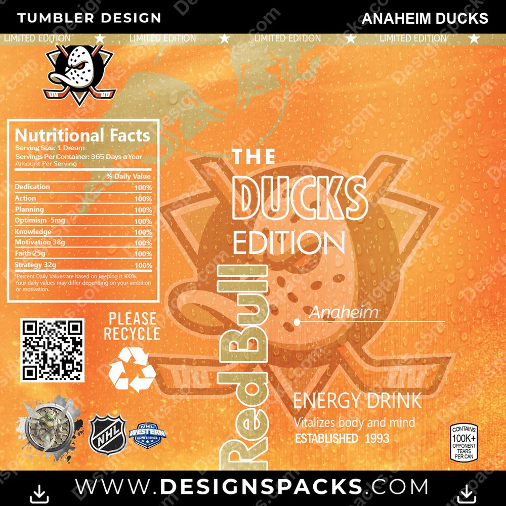 Ice Hockey Red Bull Anaheim Ducks NHL Hockey Tumbler Digital Wrap Design Download