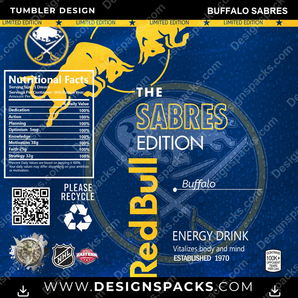 Ice Hockey Red Bull Buffalo Sabres NHL Hockey Tumbler Digital Wrap Design Download