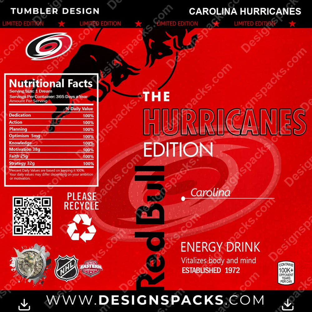Ice Hockey Red Bull Carolina Hurricanes NHL Hockey Tumbler Digital Wrap Design Download