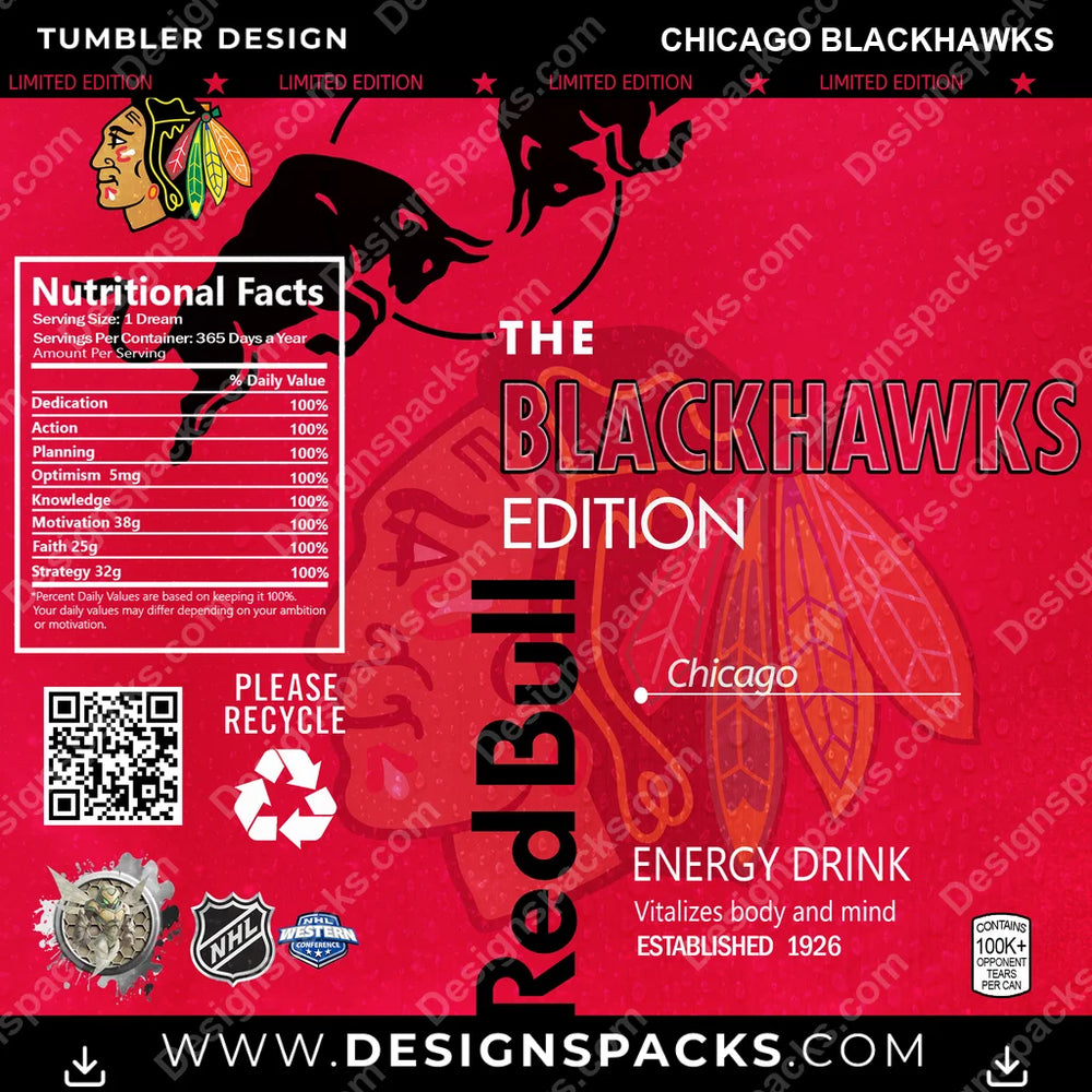 Ice Hockey Red Bull Chicago Blackhawks NHL Hockey Tumbler Digital Wrap Design Download